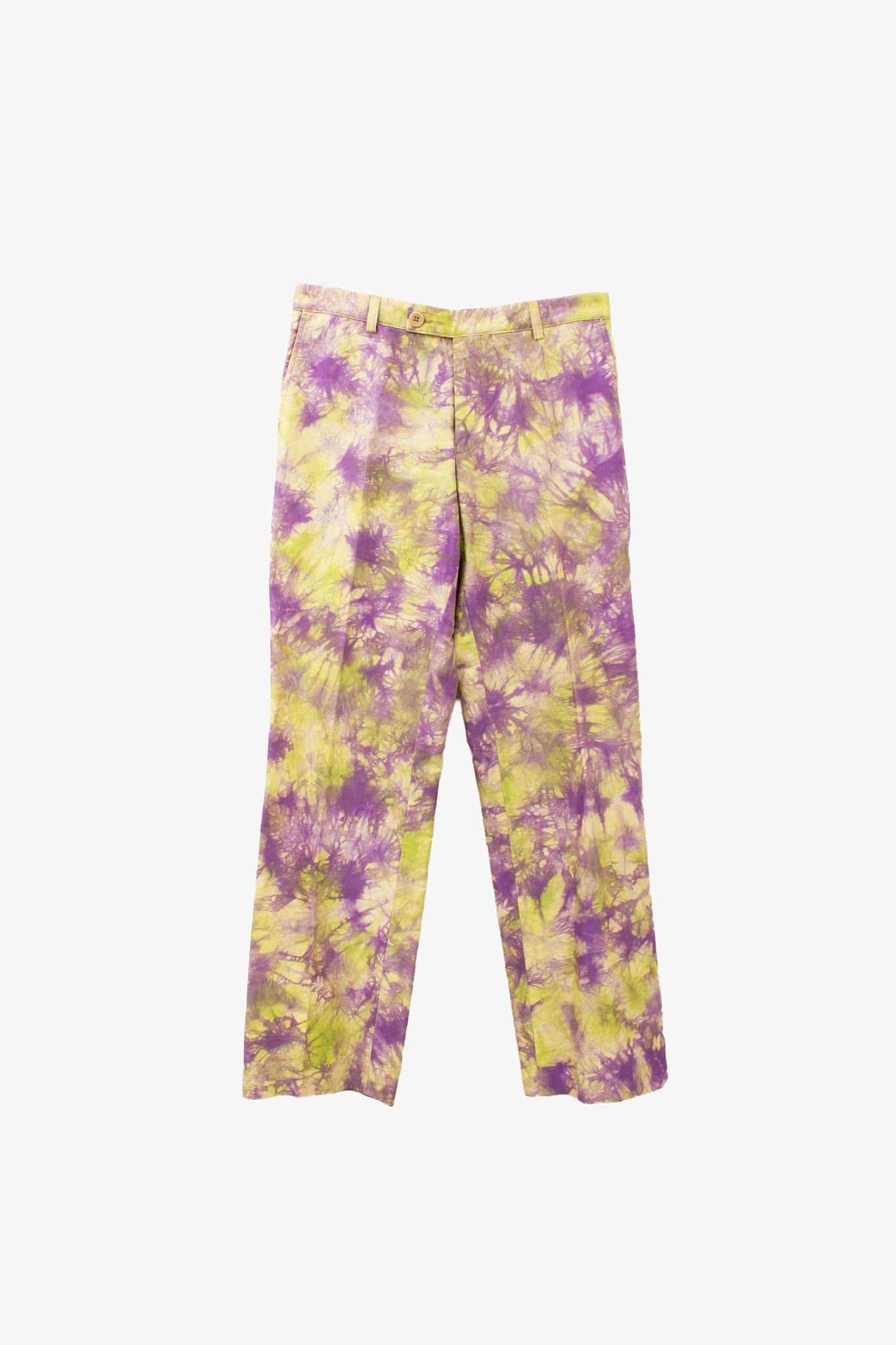 Dries van Noten SS13 Peyton katoenen broek met paars-groene tie dye print