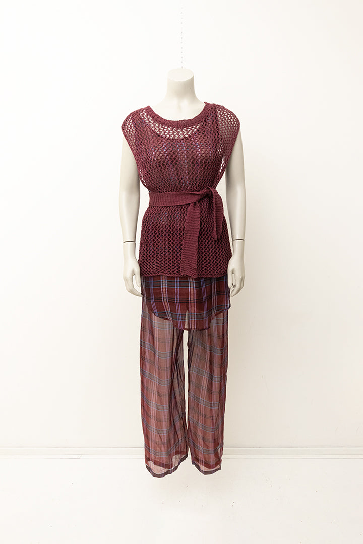 Dries van Noten gebreide top met broek en blouse van bordeauxrood zijde - set van 3
