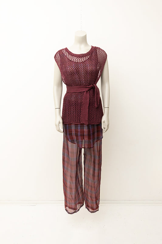 Dries van Noten gebreide top met broek en blouse van bordeauxrood zijde - set van 3