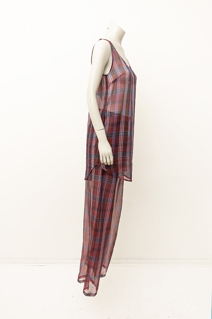 Dries van Noten gebreide top met broek en blouse van bordeauxrood zijde - set van 3