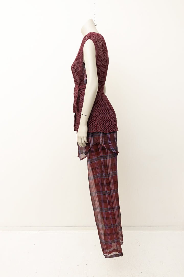 Dries van Noten gebreide top met broek en blouse van bordeauxrood zijde - set van 3