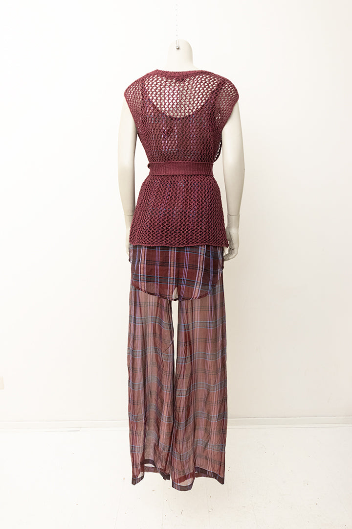 Dries van Noten gebreide top met broek en blouse van bordeauxrood zijde - set van 3