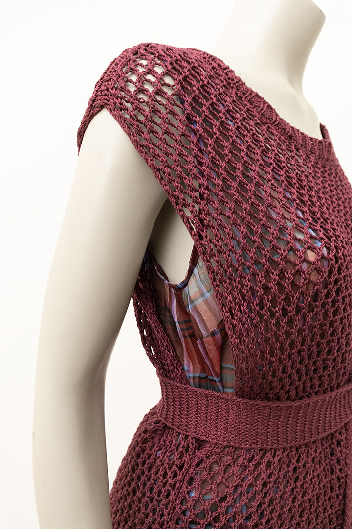 Dries van Noten gebreide top met broek en blouse van bordeauxrood zijde - set van 3
