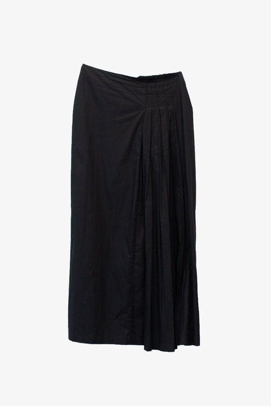 Zwarte katoenen Dries van Noten maxi rok met handgestikte plooidetails