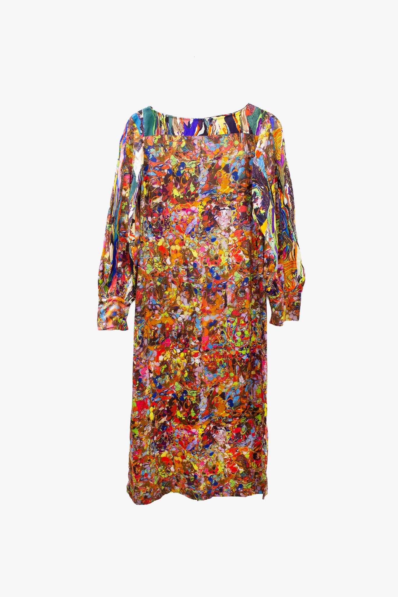 Dries van Noten FW 2008 marble / paint Dries van Noten zijde jurk met ceintuur