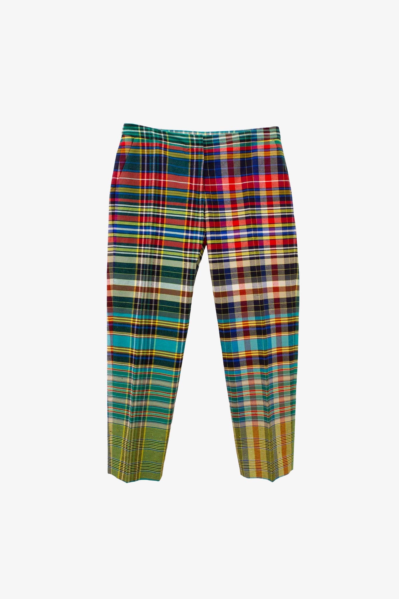 Dries van Noten grof katoenen multicolor geblokte pantalon