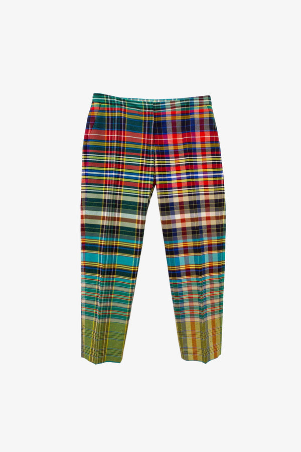 Dries van Noten grof katoenen multicolor geblokte pantalon