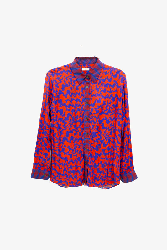 Dries van Noten rood met blauwe patronen blouse