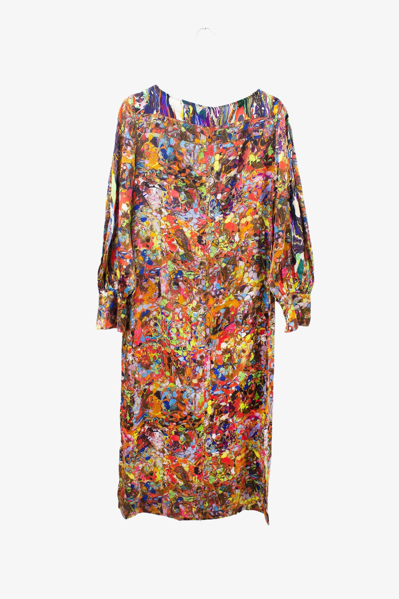 Dries van Noten FW 2008 marble / paint Dries van Noten zijde jurk met ceintuur
