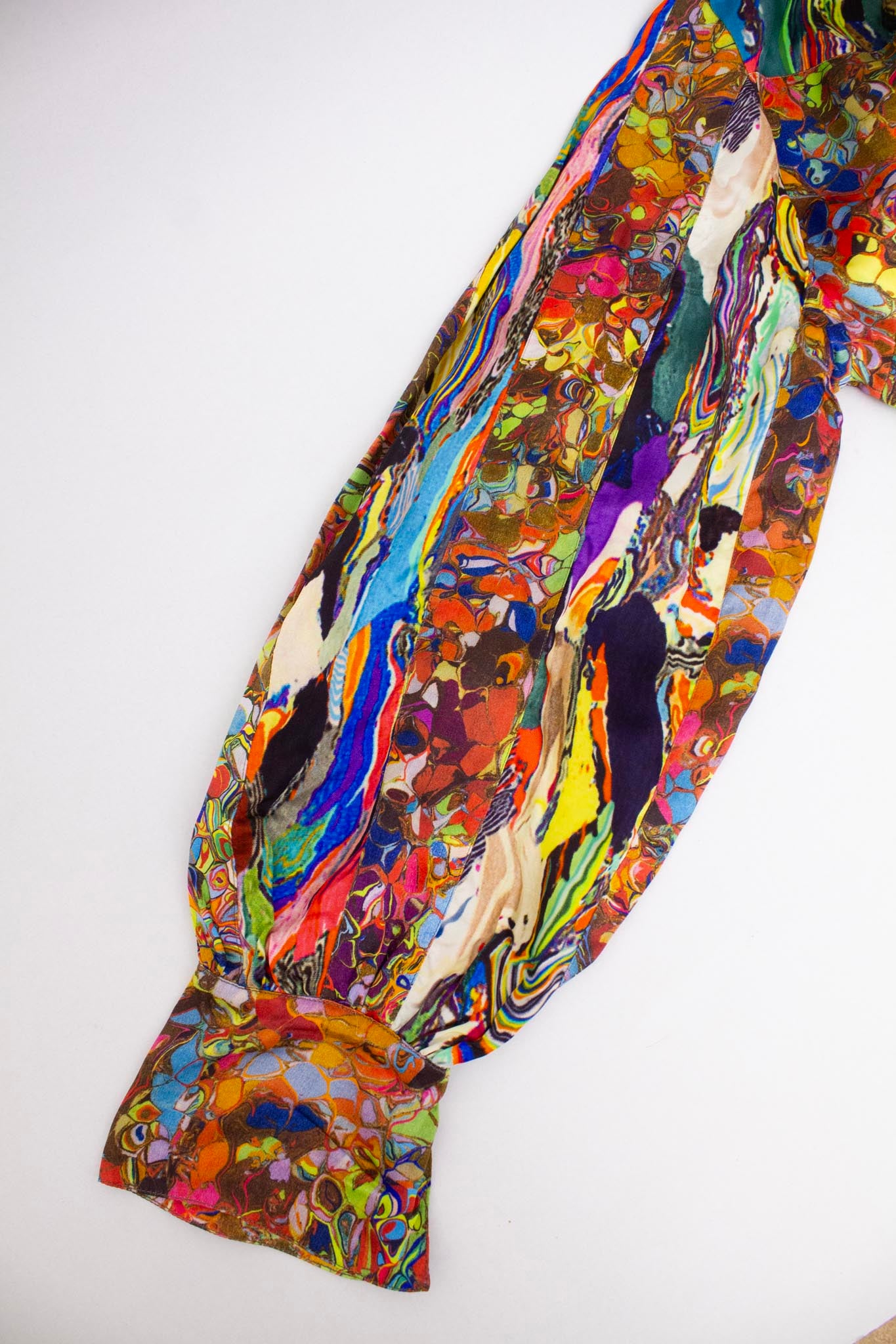 Dries van Noten FW 2008 marble / paint Dries van Noten zijde jurk met ceintuur