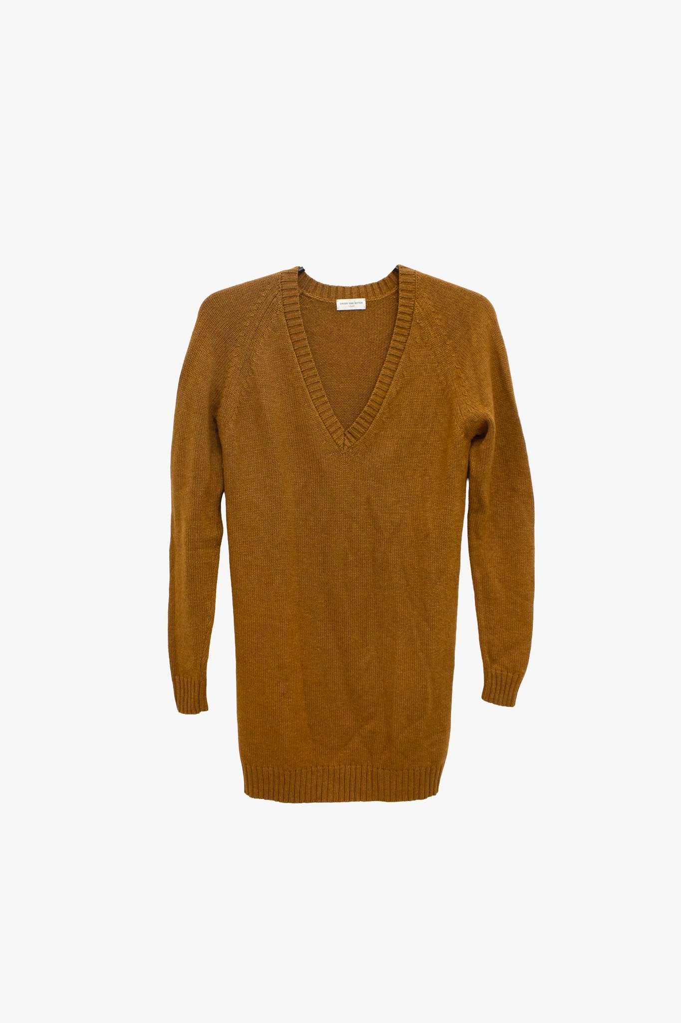 Dries van Noten bruine gebreide wol / zijde mix trui / jurk
