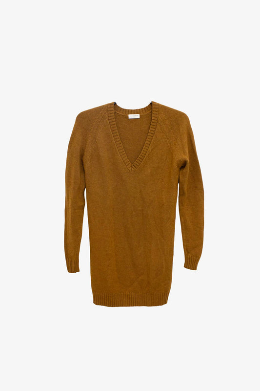Dries van Noten bruine gebreide wol / zijde mix trui / jurk