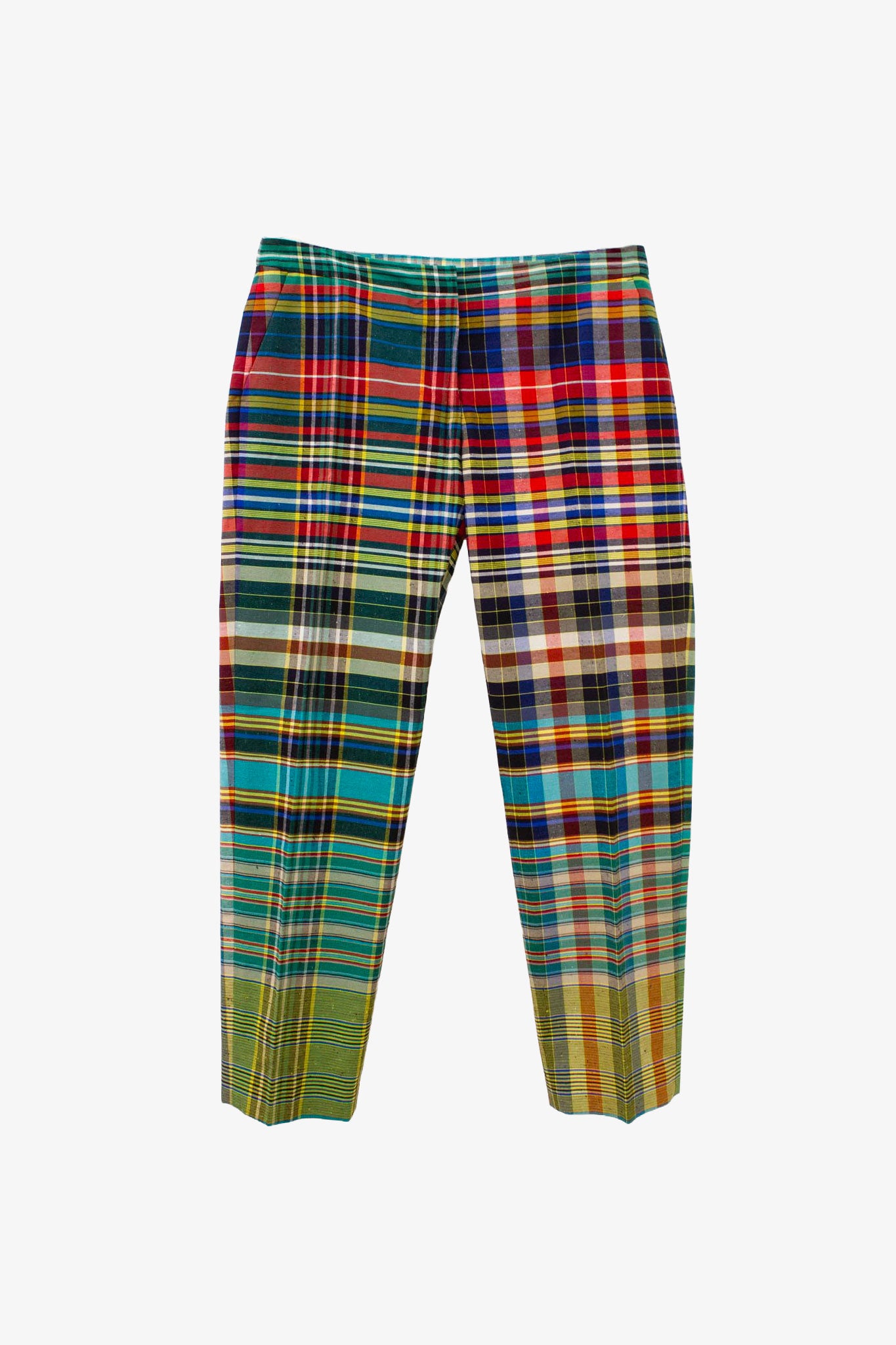 Dries van Noten grof katoenen multicolor geblokte pantalon