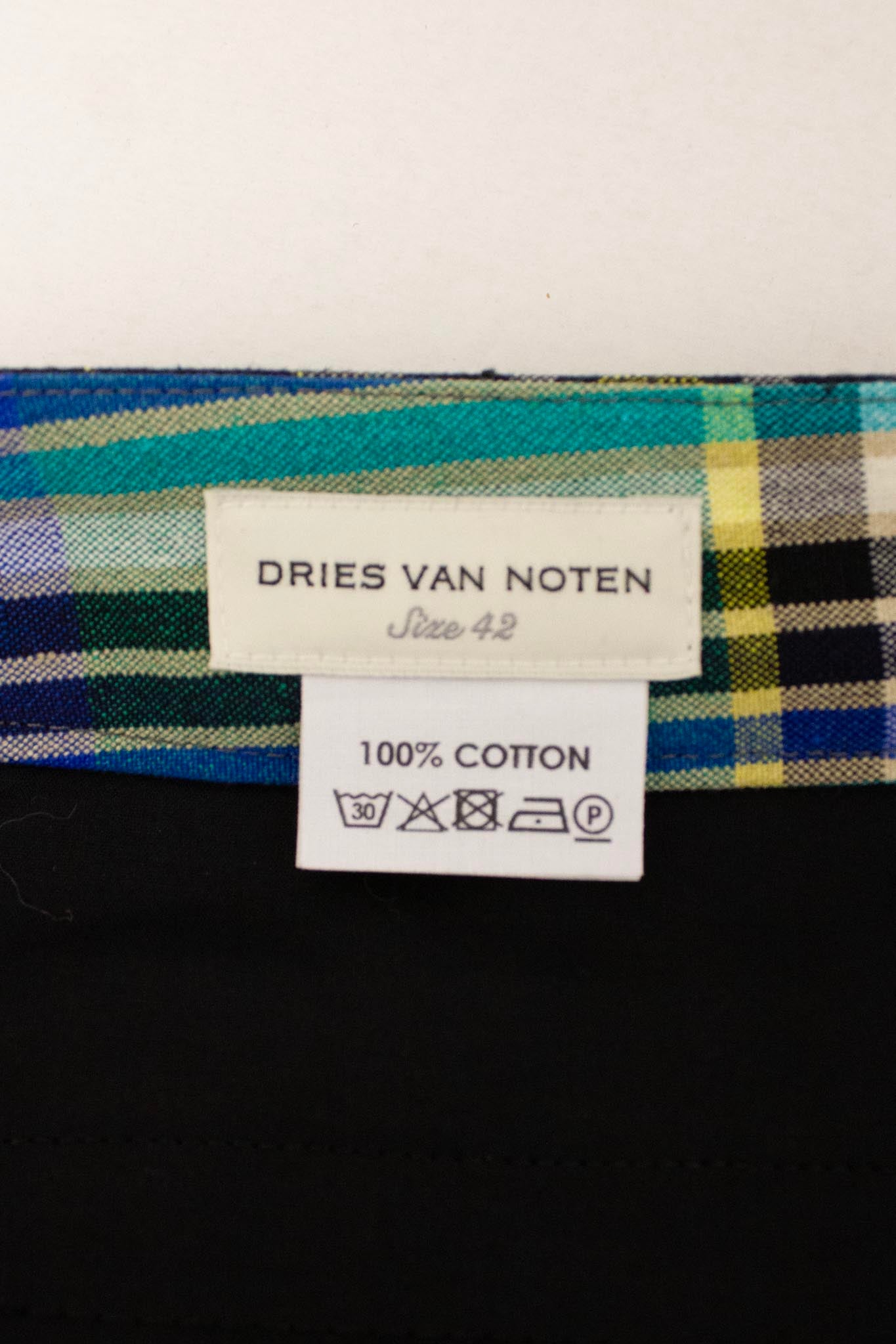 Dries van Noten grof katoenen multicolor geblokte pantalon