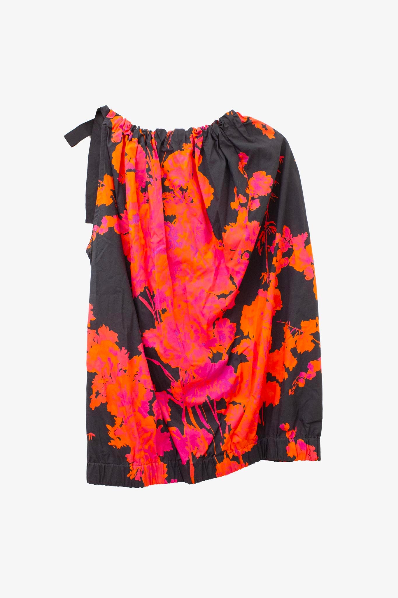 Dries van Noten katoenen top zwart met bloemenprint en schouderstrik
