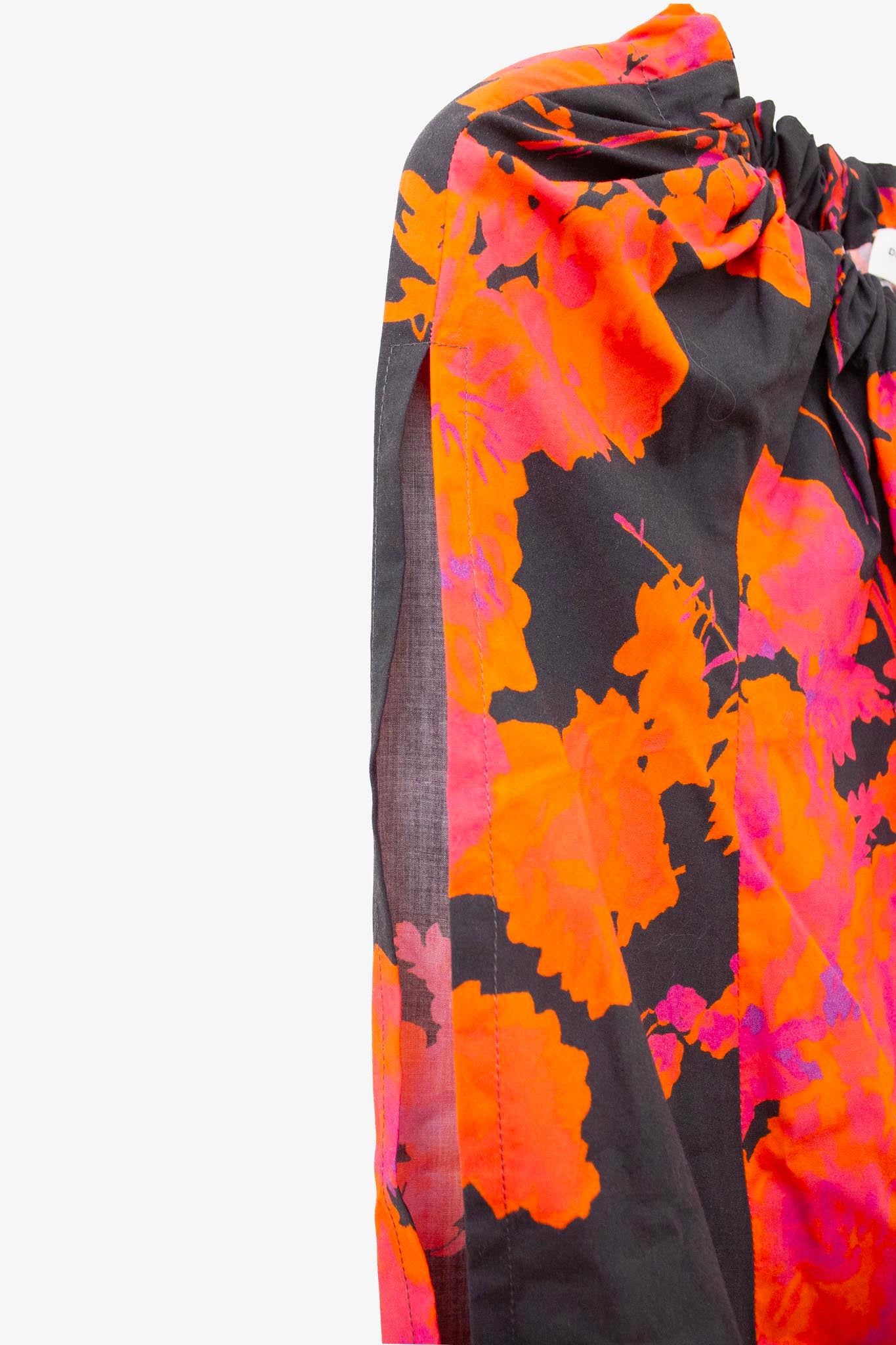 Dries van Noten katoenen top zwart met bloemenprint en schouderstrik