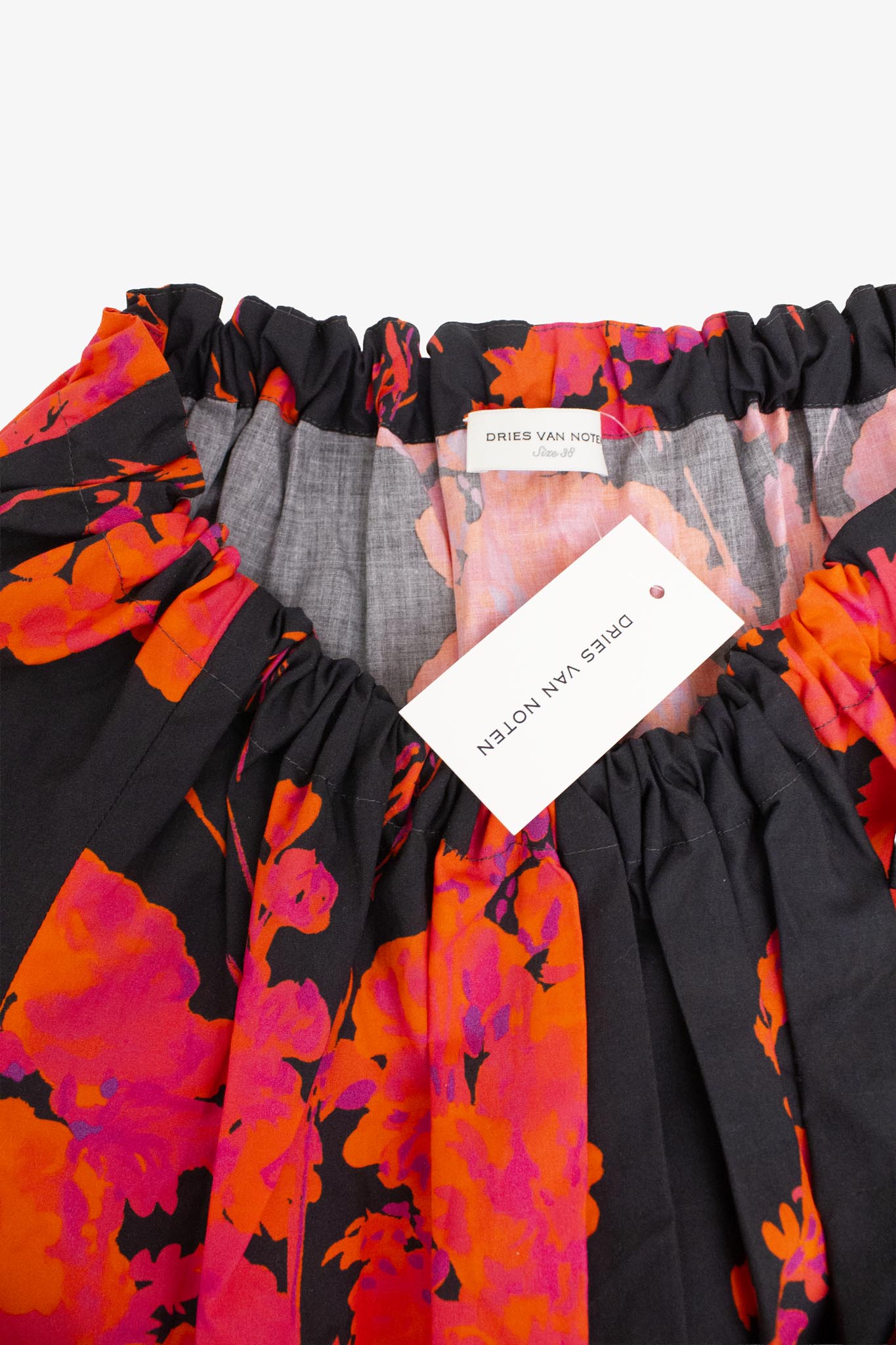 Dries van Noten katoenen top zwart met bloemenprint en schouderstrik