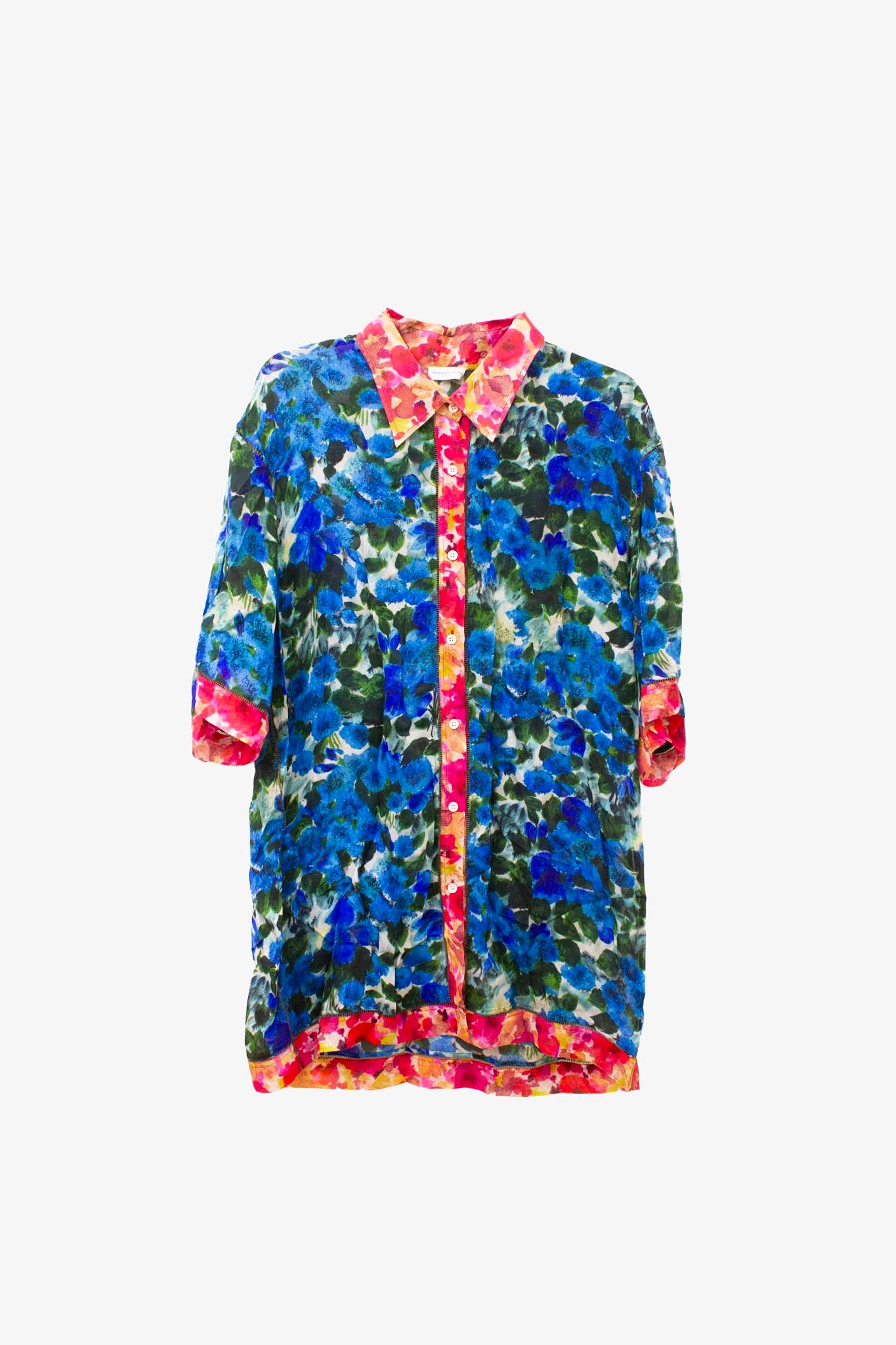 Dries van Noten bloemprint sheer blouse met opengewerkte naden