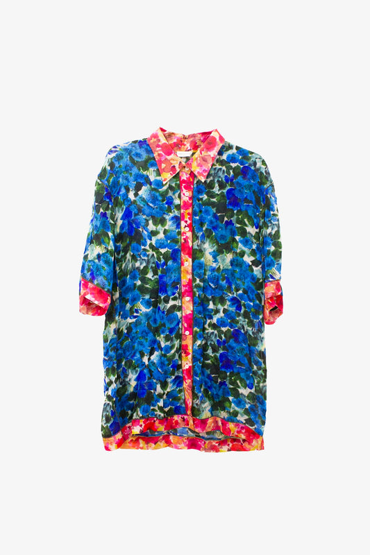 Dries van Noten bloemprint sheer blouse met opengewerkte naden
