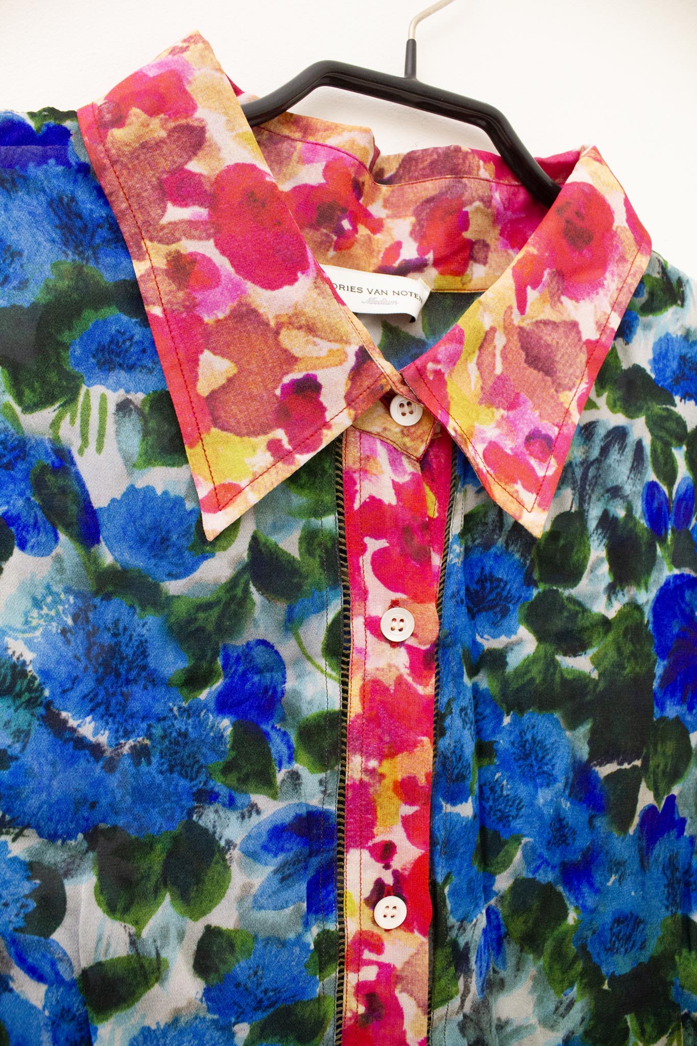 Dries van Noten bloemprint sheer blouse met opengewerkte naden