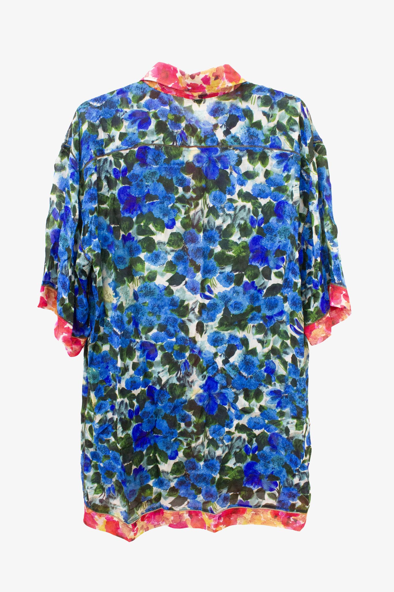 Dries van Noten bloemprint sheer blouse met opengewerkte naden