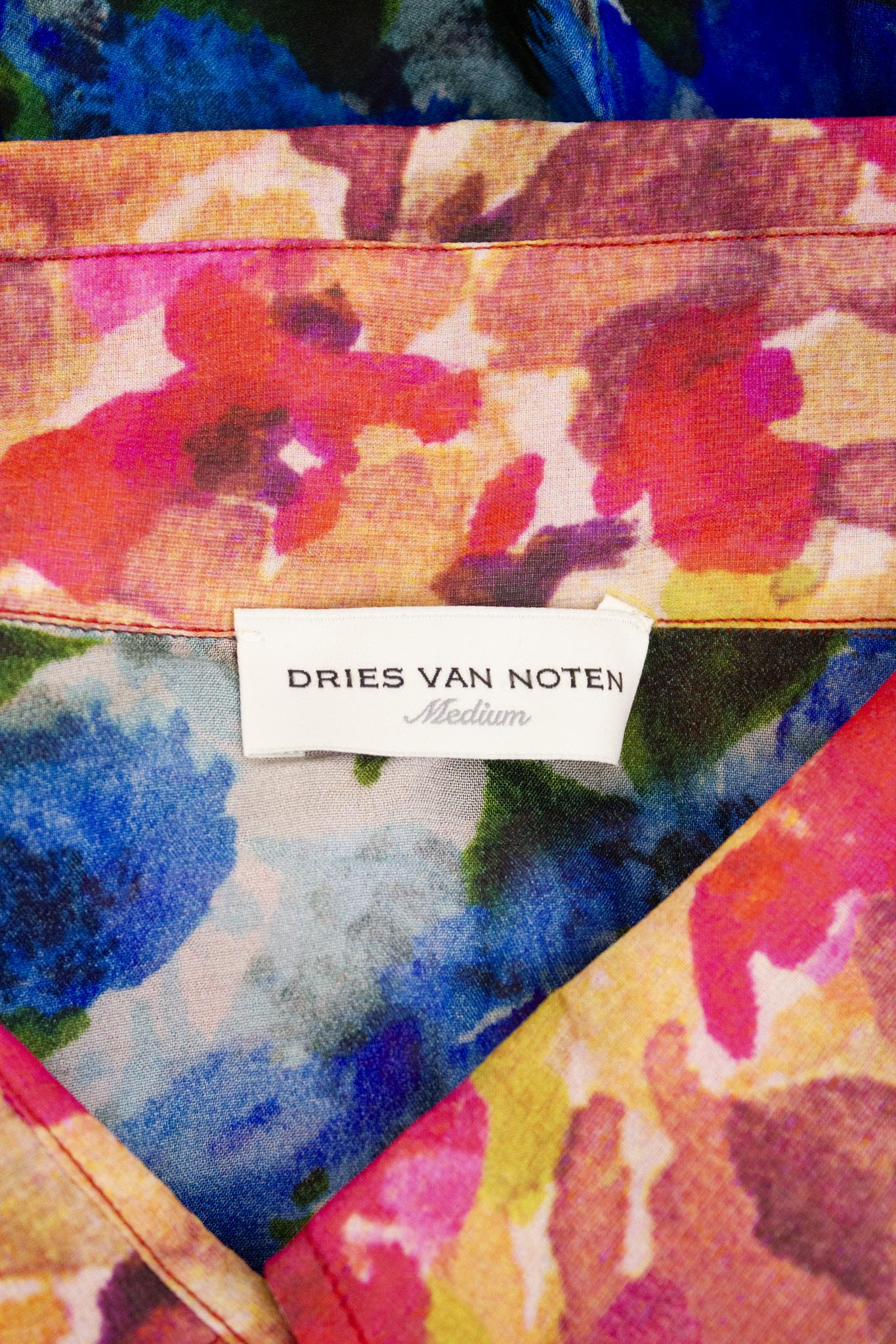 Dries van Noten bloemprint sheer blouse met opengewerkte naden