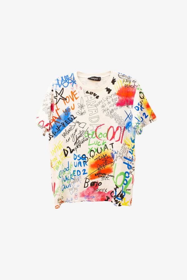 Wit Dsquared2 t-shirt met graffiti print