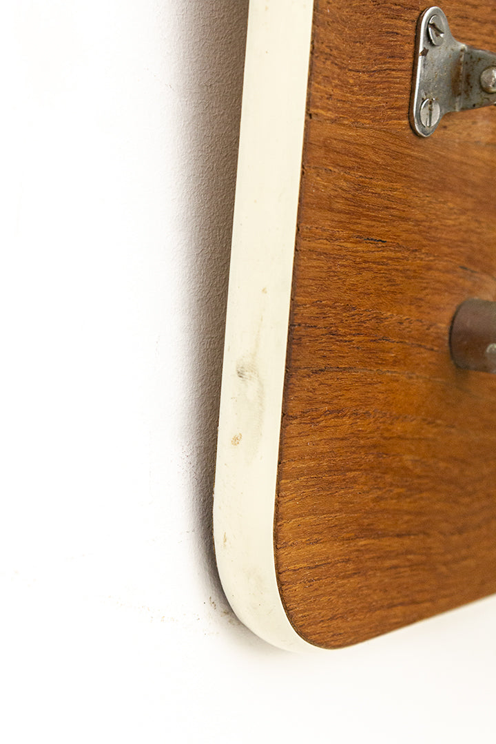 Dubbele wandkapstok jaren 60 teak-fineer met hoedenplank
