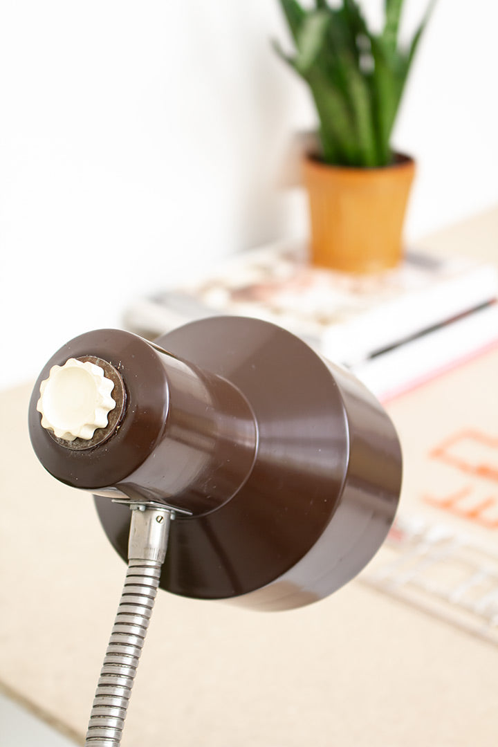 Elidus vintage vloerlamp met bruine metalen kap en verchroomde staander