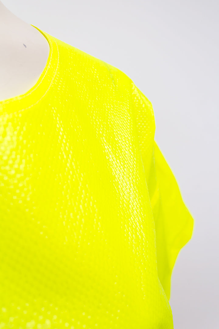 Elisabeth de Senneville top neon geel kunststof jaren 80
