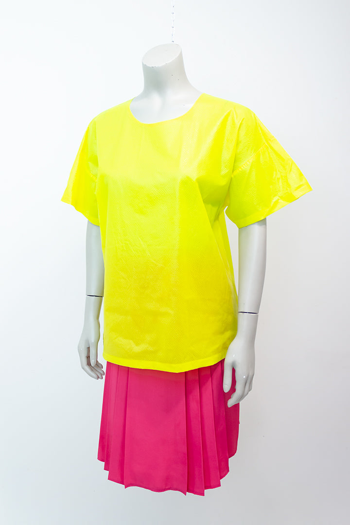 Elisabeth de Senneville top neon geel kunststof jaren 80