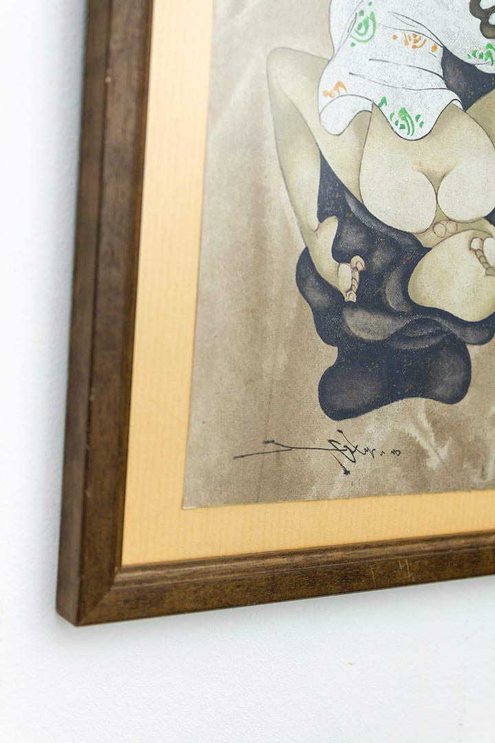 Erotische Japanse Shunga print in vintage houten lijst