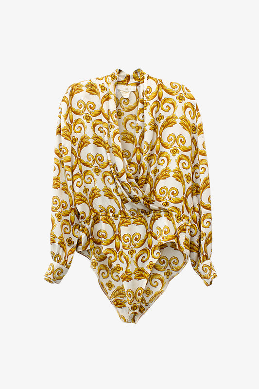 Escada body van zijde met gouden barok-print