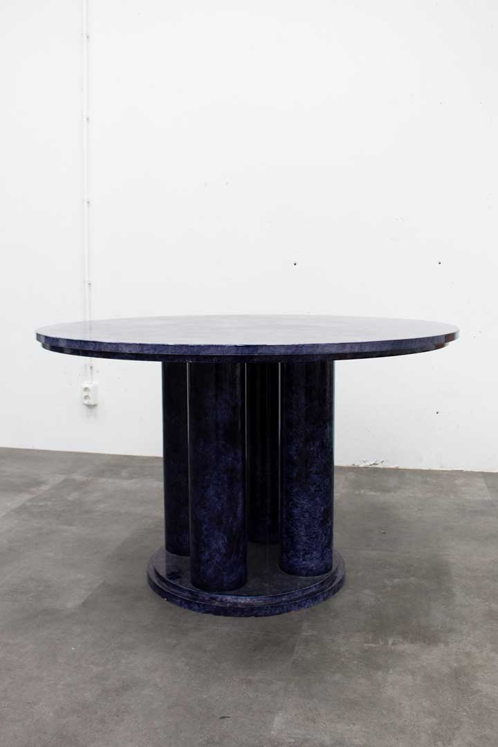 Faux marmeren blauwe ronde eettafel