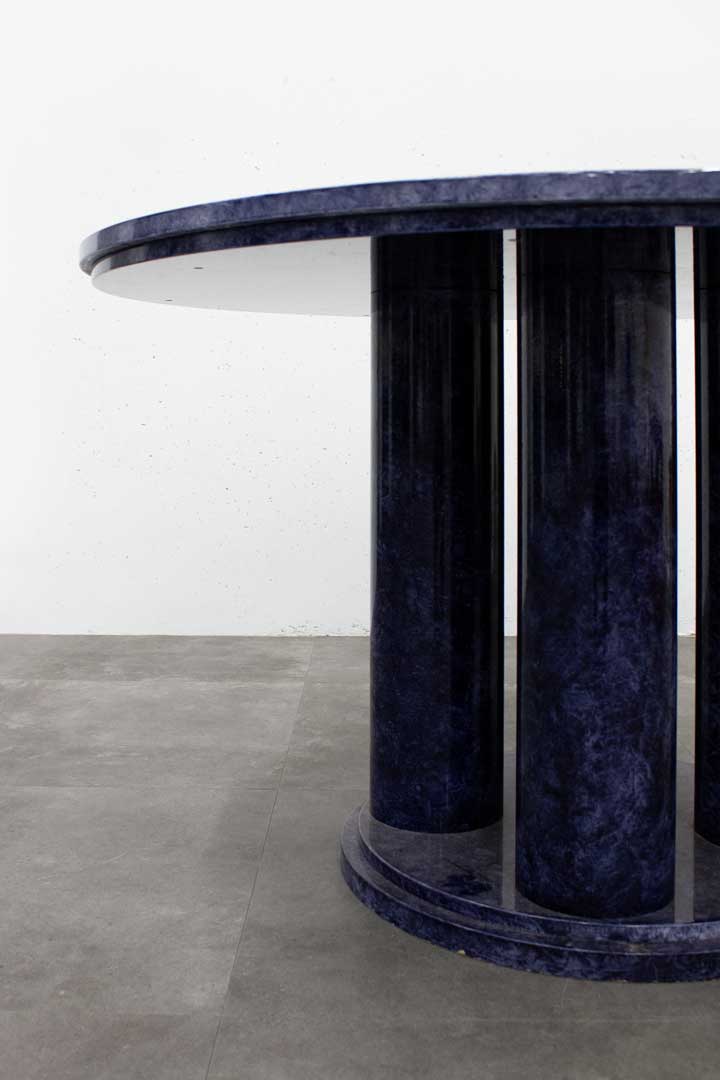 Faux marmeren blauwe ronde eettafel
