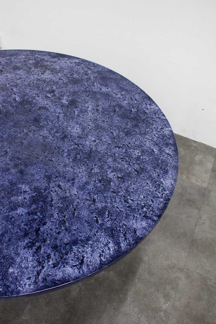 Faux marmeren blauwe ronde eettafel