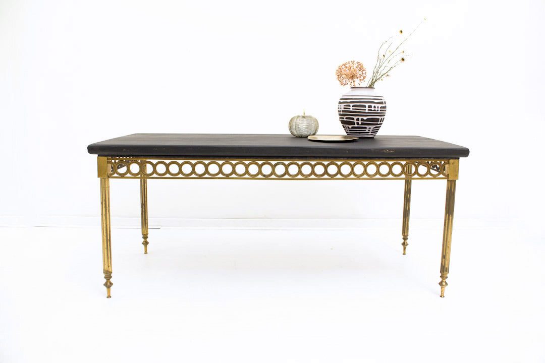 Franse messing salontafel met antraciet houten blad