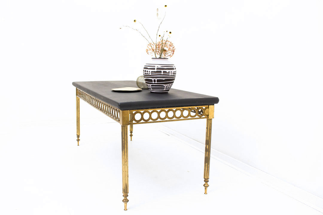Franse messing salontafel met antraciet houten blad