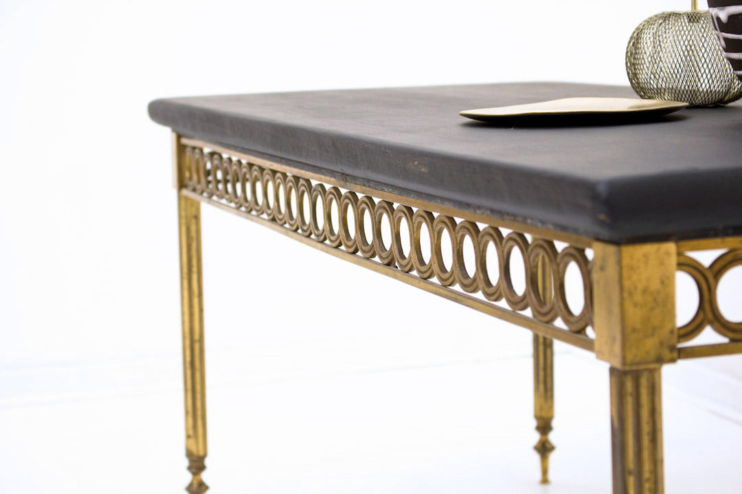 Franse messing salontafel met antraciet houten blad