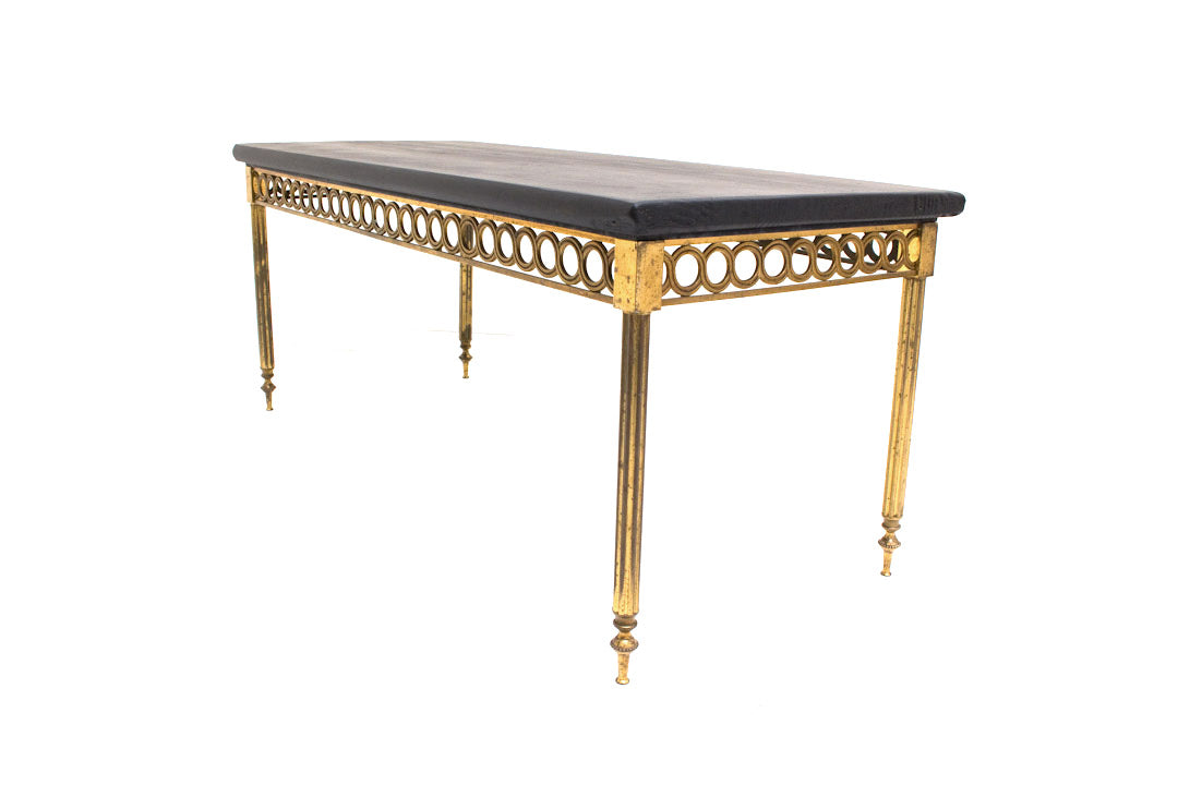 Franse messing salontafel met antraciet houten blad