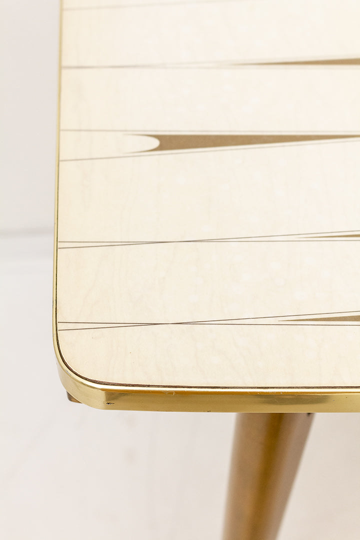 Franse vintage formica tafel met uitklapbaar blad en verstelbare poten