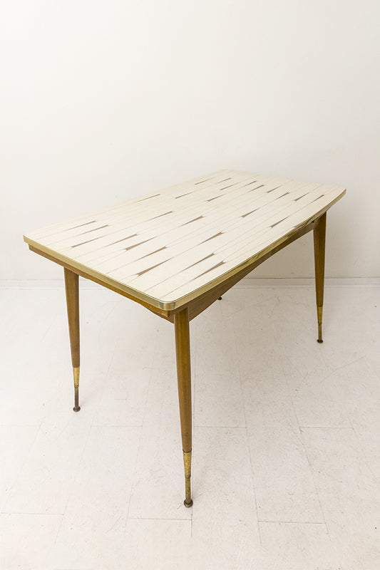 Franse vintage formica tafel met uitklapbaar blad en verstelbare poten