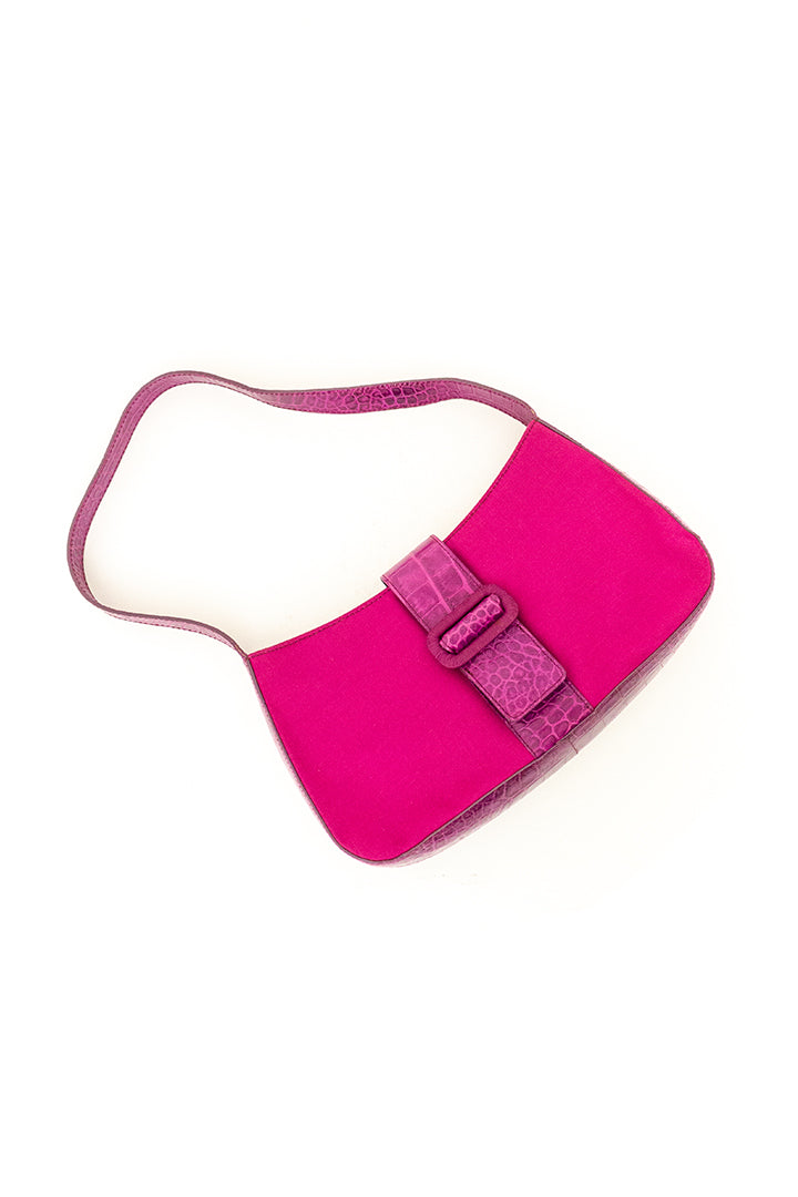 Fuchsia roze schoudertas met details van krokodillenleer Alberta Ferretti