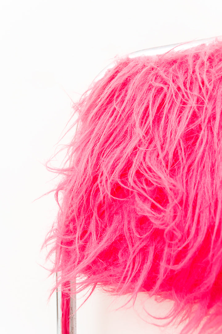 Furry stoel met verchroomd buisframe neon roze