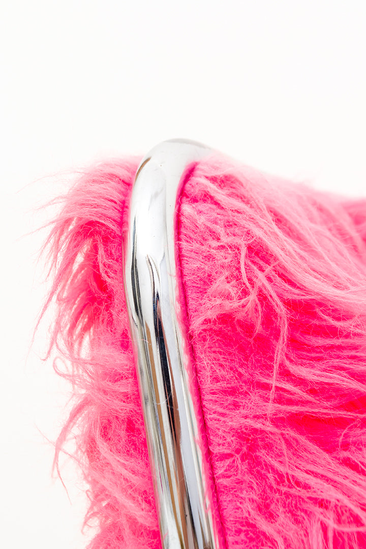 Furry stoel met verchroomd buisframe neon roze