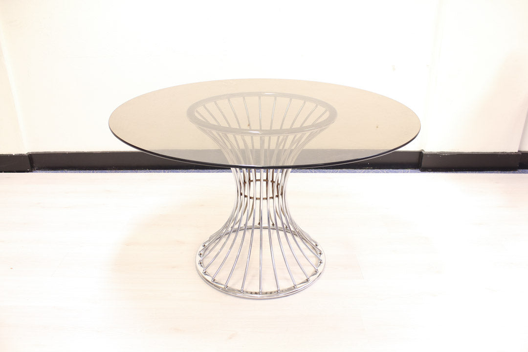 Draadstalen eettafel + stoelen in Gastone Rinaldi stijl chrome