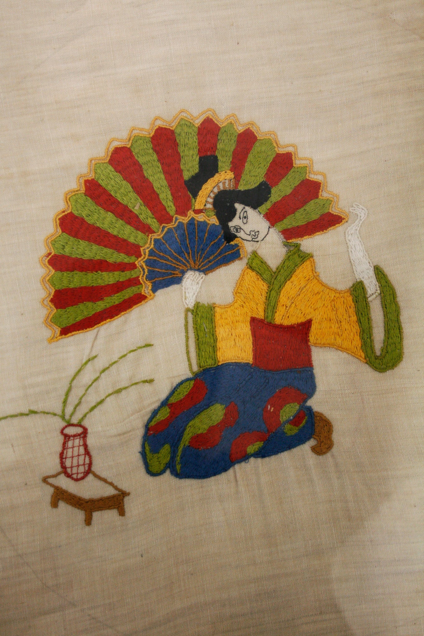 Geborduurde Japanse Geisha op stof