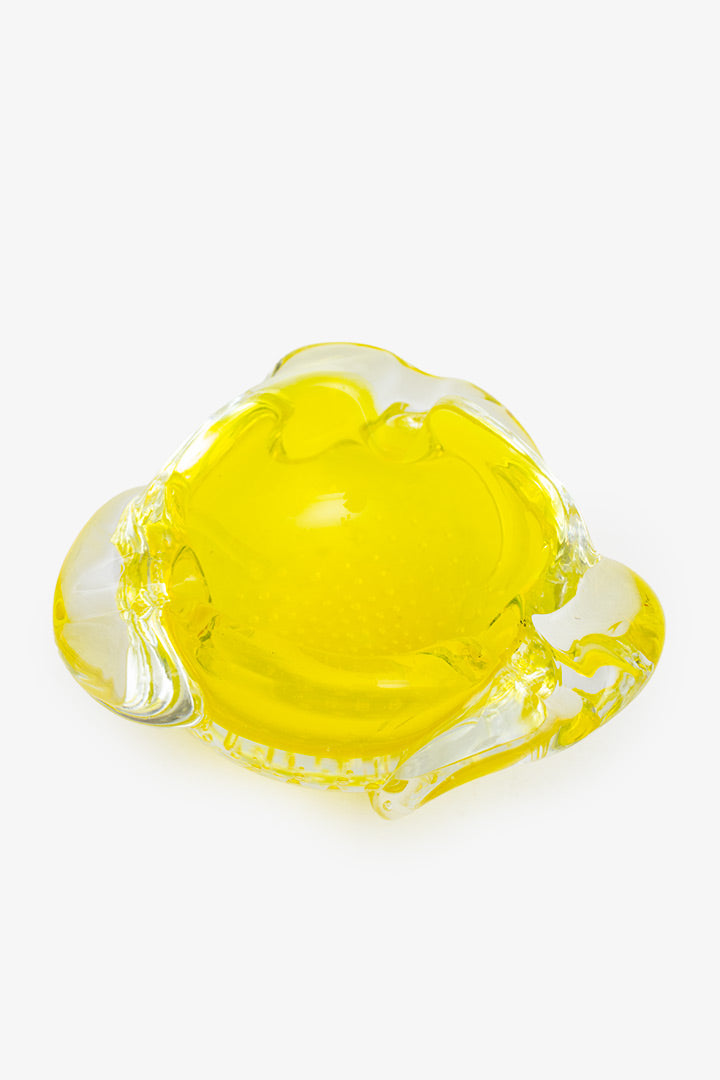 Geel gegolfd Murano glazen Bullicante asbak / bakje