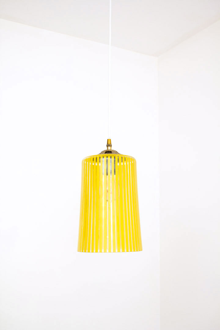 Gele gestreepte hanglamp glas vintage