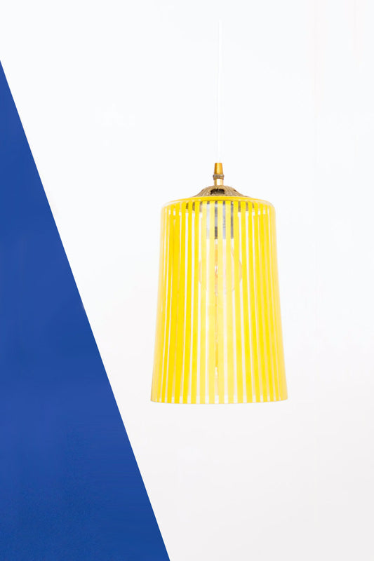 Gele gestreepte hanglamp glas vintage